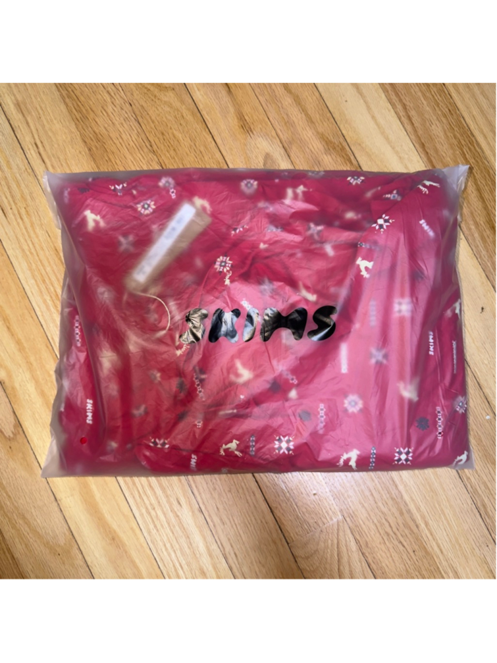 Women's SKIMS Cranberry Vintage Deer Print Cropped Henley Sleep Set L SKU689